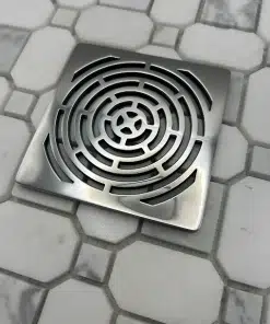 Square drain in Polished stainless steel finish.