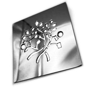 Nature Leaves, 4.25 Square Drain, Polished Stainless Designer Drains