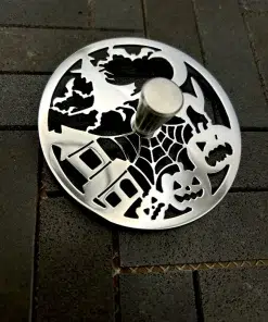 Round Sink Strainer with trick or treat design in polished stainless steel finish.