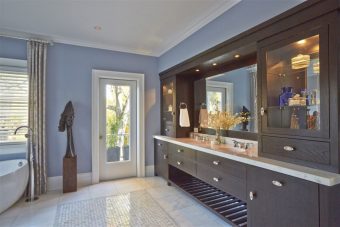 interior bathroom with blue walls