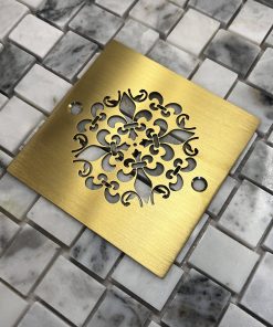 Mon Fleur 4 inch square shower drain brushed brass
