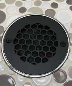 Honeycomb shower drain 4" round matte black by Designer Drains
