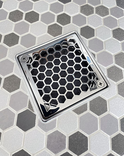 HONEYCOMB SQUARE SHOWER DRAIN_DESIGNER DRAINS_POLISHED STAINLESS