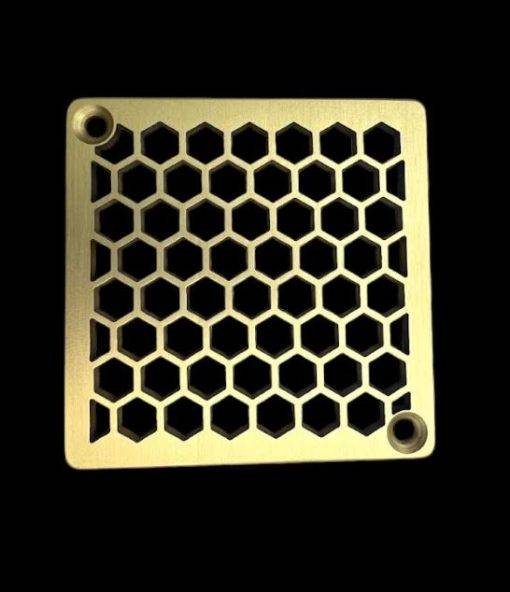 Honeycomb, Schluter, brushed brass Designer Drains