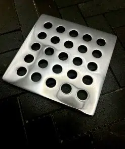 Square drain in Polished stainless steel finish.
