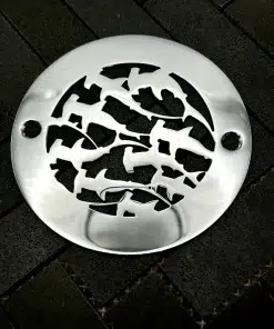 4in round sharks polished stainless steel on black tile