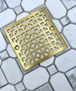 Geometric Squares No.1 in brushed brass finish. Replacment for Oatey 42320.