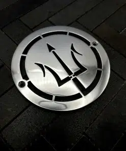 Round Drain with trident design in polished stainless steel finish. Replacement for NDS.