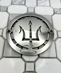 Round Drain with trident design in polished stainless steel finish. Replacement for NDS.
