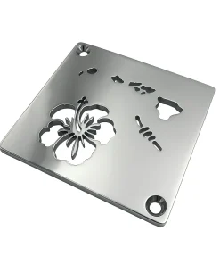 Square drain in Polished stainless steel finish.