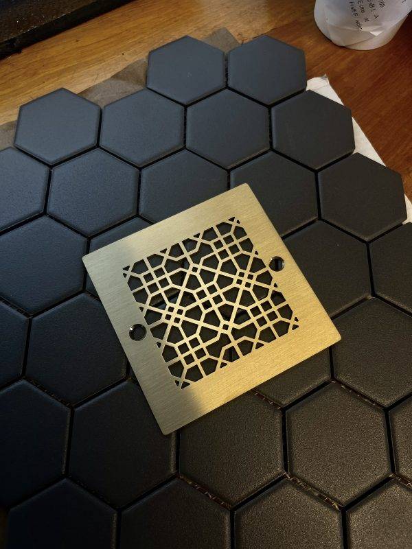 Moresque No. 1 square shower drain brushed brass