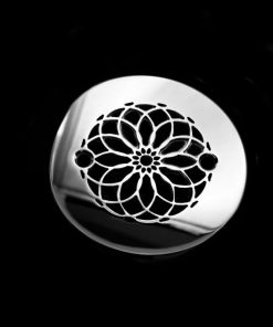 Mandala 4.25 inch round shower drain cover polished stainless steel on black