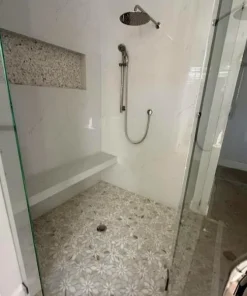 Mandala 4.25 round shower drain installed