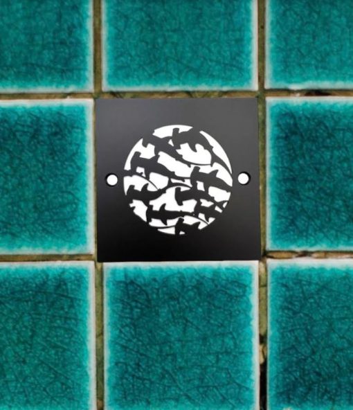 sharks-4-inch-square-mb-on-green-tile_Designer-Drains