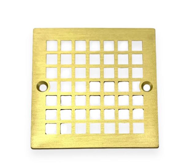 4 Inch Square Shower Drain With Removable Cover Grate, Brass Anti
