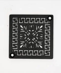 Greek Fret Square Schluter shower drain cover, matte black finish by Designer Drains