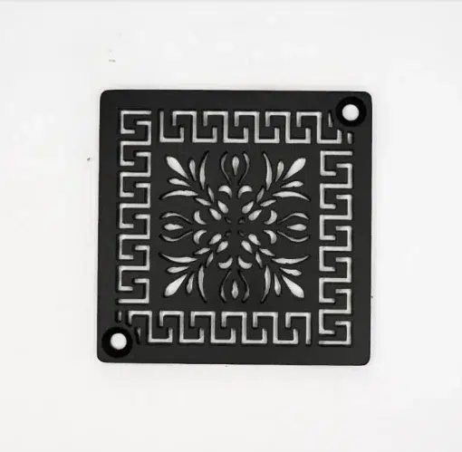 Greek Fret Square Schluter shower drain cover, matte black finish by Designer Drains
