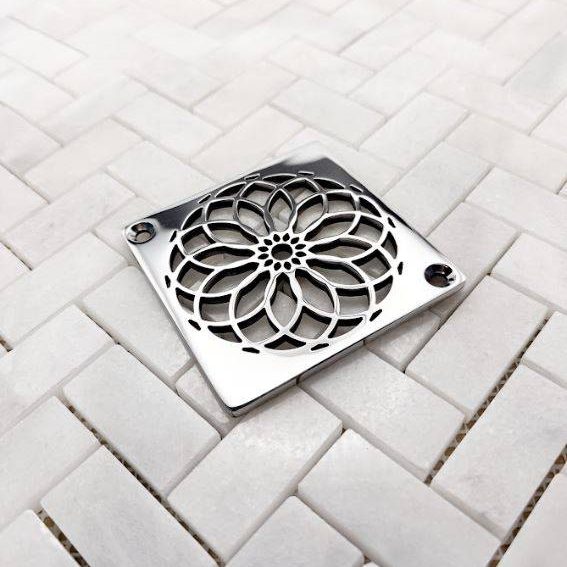 square shower drain Mandala Schluter polished stainless steel