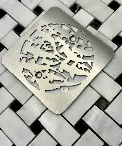 Square drain in Brushed stainless steel finish.