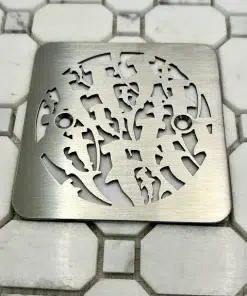 Square drain in Brushed stainless steel finish.