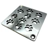 Square drain with dog paws design in polished stainless steel finish.