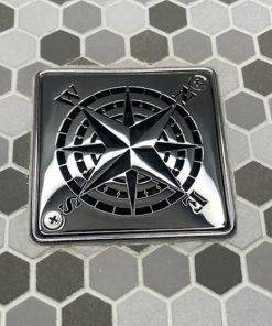 Compass Rose Shower Drain made to fit Schluter polished stainless steel in rough-in by Designer Drains