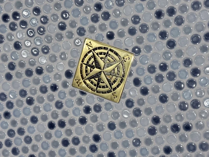 Compass Rose Square replacement for Schluter Keri Installation, Polished Brass