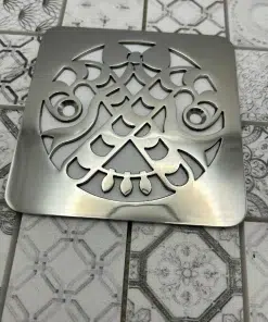 Square drain in Polished stainless steel finish.