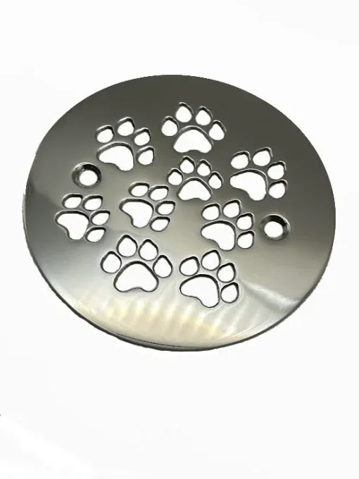 Dog Paws 4.25 round shower drain polished stainless steel