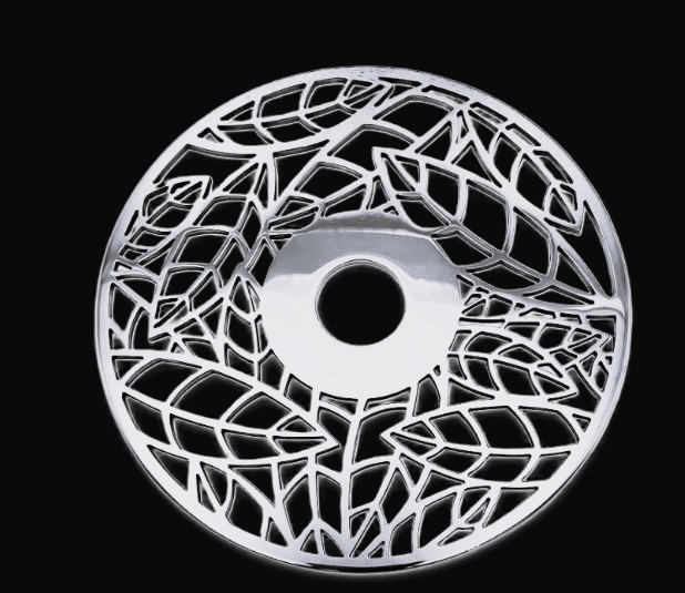 Almond Leaves custom escutcheon plate polished stainless steel by Designer Drains