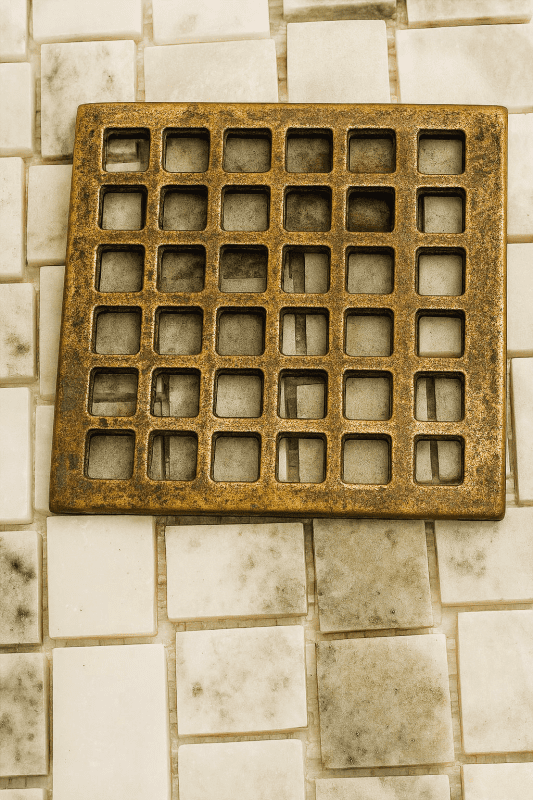 Geometric No. 7, Square shower drain, unlacquered brass