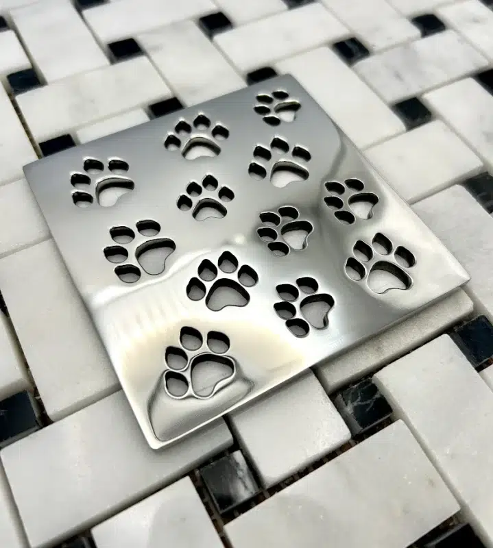 Square drain in polished stainless steel finish